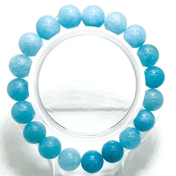 10mm Blue Aquamarine Quartz Stretch Bracelet - Picture 1 of 6